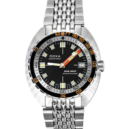 Orologio da uomo Doxa SUB 300T Sharkhunter in acciaio inossidabile con quadrante nero, automatico, subacqueo, 840.10.101.10, 1200 m, con cinturino extra