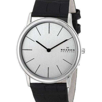 Orologio da uomo Skagen Theodor Silver Dial in pelle nera 858XLSLC
