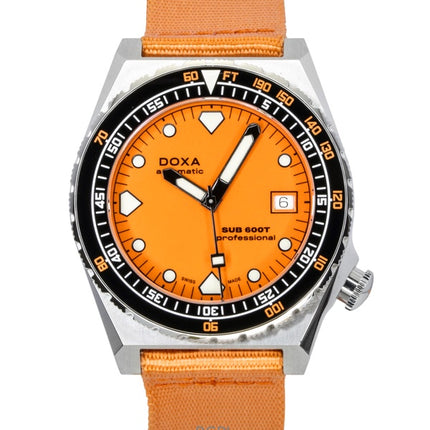 Orologio da uomo Doxa SUB 600T Professional con quadrante arancione, automatico, subacqueo, modello 861.10.351.21-N, impermeabile fino a 600 metri, con cinturino extra.