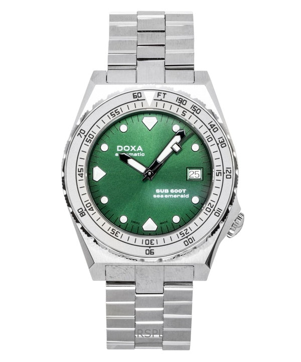 Orologio da uomo Doxa SUB 600T Sea Emerald in acciaio inossidabile con quadrante verde, automatico, subacqueo, 862.10.131.10, impermeabile fino a 600 metri, con cinturino extra.