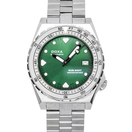 Orologio da uomo Doxa SUB 600T Sea Emerald in acciaio inossidabile con quadrante verde, automatico, subacqueo, 862.10.131.10, impermeabile fino a 600 metri, con cinturino extra.
