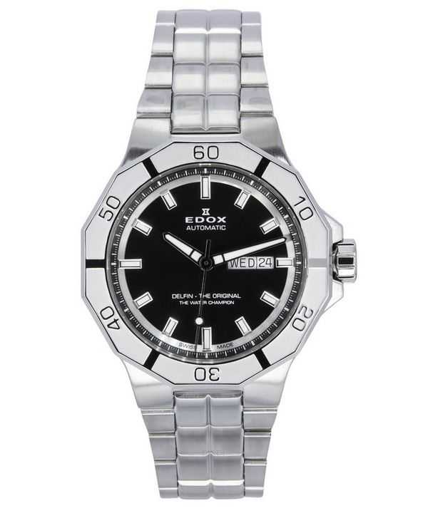 Edox Delfin The Original Day Date quadrante nero orologio da uomo automatico 88008 3M NIN 200M