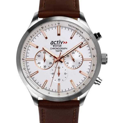 Orologio da uomo Westar Activ cronografo cinturino in pelle quadrante argento al quarzo 90243STN627 100M