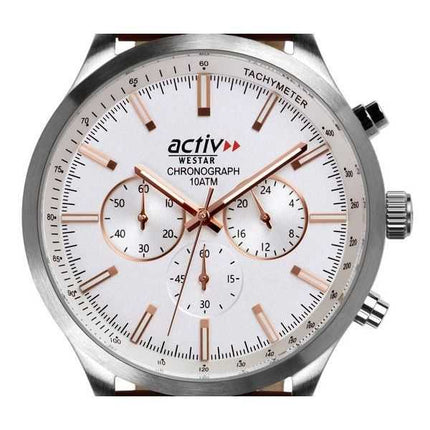 Orologio da uomo Westar Activ cronografo cinturino in pelle quadrante argento al quarzo 90243STN627 100M