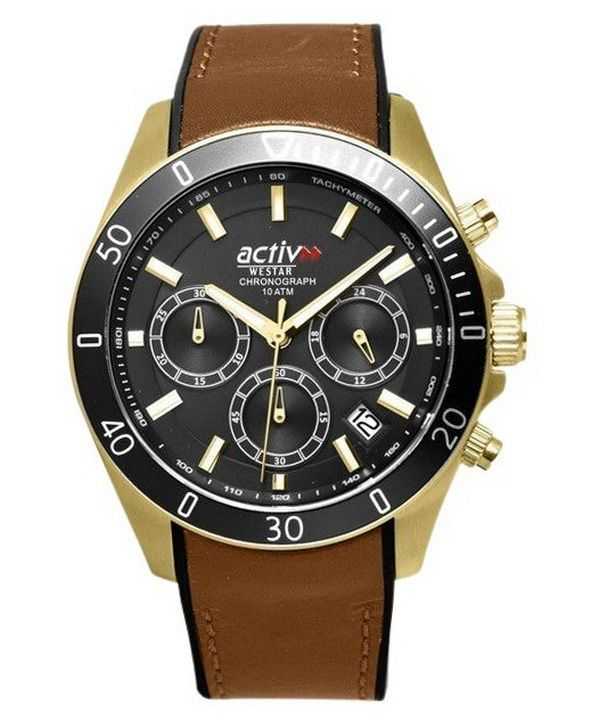 Orologio da uomo Westar Activ cronografo cinturino in pelle quadrante nero al quarzo 90245GPN183 100M