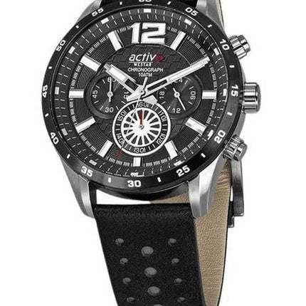 Orologio da uomo Westar Activ cronografo cinturino in pelle quadrante nero al quarzo 90249SBN103 100M