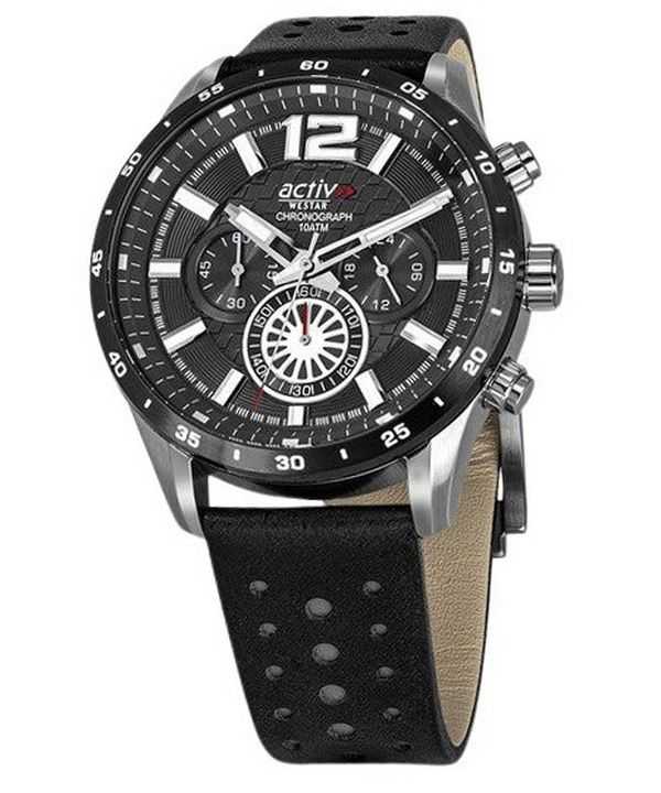 Orologio da uomo Westar Activ cronografo cinturino in pelle quadrante nero al quarzo 90249SBN103 100M