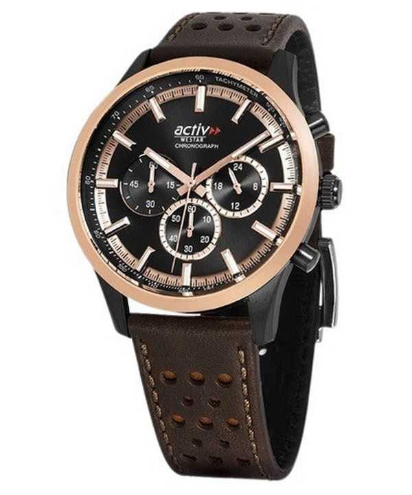 Orologio da uomo Westar Activ cronografo cinturino in pelle quadrante nero al quarzo 90265BPN603 100M