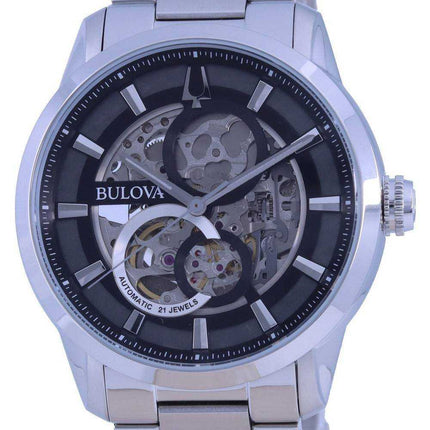 Bulova Classic Skeleton quadrante nero in acciaio inossidabile automatico 96A208 orologio da uomo