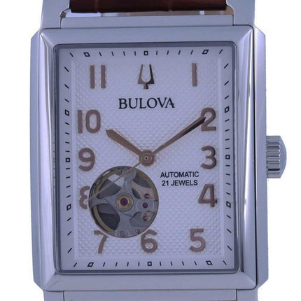 Orologio da uomo automatico Bulova Sutton quadrante bianco cinturino in pelle 96A268
