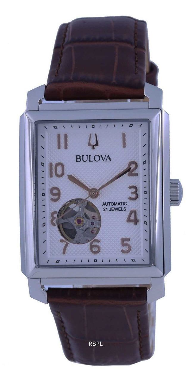 Orologio da uomo automatico Bulova Sutton quadrante bianco cinturino in pelle 96A268