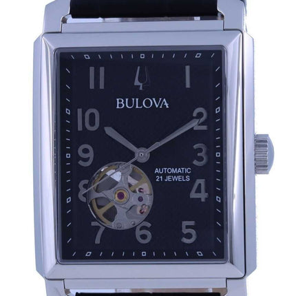 Bulova Sutton Open Heart quadrante nero cinturino in pelle automatico 96A269 orologio da uomo