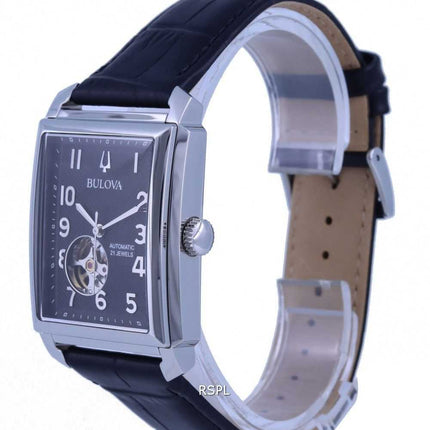 Bulova Sutton Open Heart quadrante nero cinturino in pelle automatico 96A269 orologio da uomo