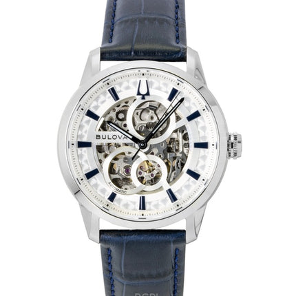 Orologio da uomo Bulova Sutton con cinturino in pelle e scheletro in argento, automatico, 96A330