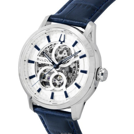 Orologio da uomo Bulova Sutton con cinturino in pelle e scheletro in argento, automatico, 96A330