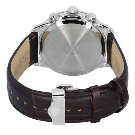 Orologio da uomo Bulova Sutton Big Date Cronografo Cinturino in pelle marrone Quadrante argento Quarzo 96B309