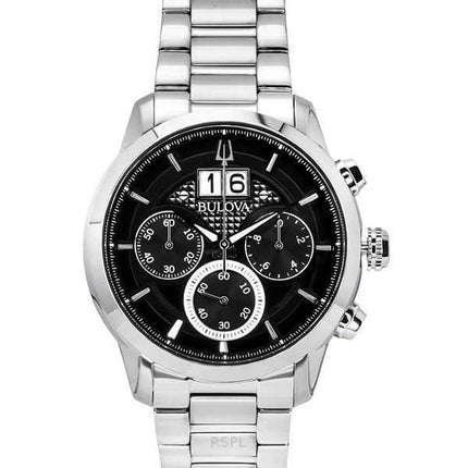 Orologio da uomo Bulova Sutton Big Date Chronograph in acciaio inossidabile con quadrante nero al quarzo 96B319