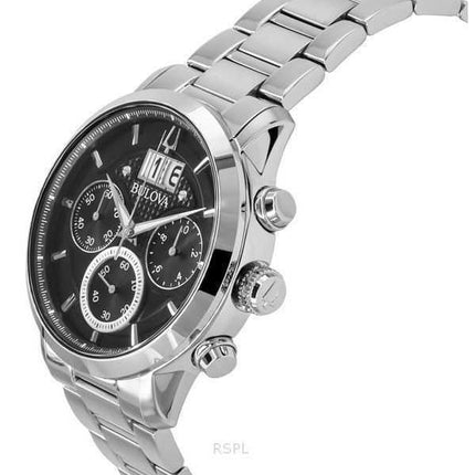 Orologio da uomo Bulova Sutton Big Date Chronograph in acciaio inossidabile con quadrante nero al quarzo 96B319