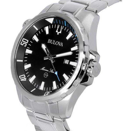 Orologio da uomo Bulova Marine Star con cinturino in acciaio inossidabile con quadrante Sunray nero al quarzo 96B382 100M