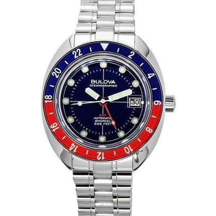 Orologio da uomo Bulova Oceanographer GMT in acciaio inossidabile con quadrante blu automatico subacqueo 96B405 200M