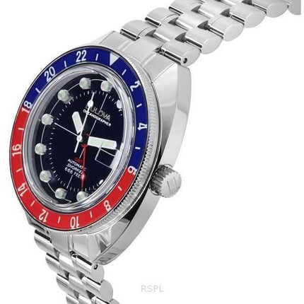 Orologio da uomo Bulova Oceanographer GMT in acciaio inossidabile con quadrante blu automatico subacqueo 96B405 200M