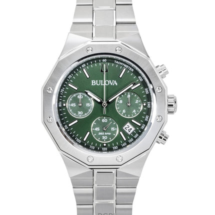 Orologio da uomo Bulova Octagon Prestige Chronograph in acciaio inossidabile con quadrante verde al quarzo 96B409 100M