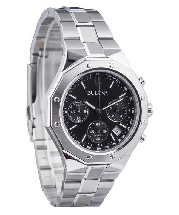Orologio da uomo Bulova Classic Precisionist Octagon Cronografo in acciaio inossidabile quadrante nero al quarzo 96B410 100M