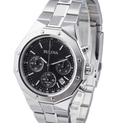 Orologio da uomo Bulova Classic Precisionist Octagon Cronografo in acciaio inossidabile quadrante nero al quarzo 96B410 100M