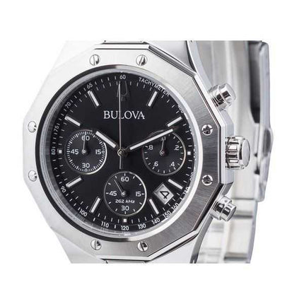 Orologio da uomo Bulova Classic Precisionist Octagon Cronografo in acciaio inossidabile quadrante nero al quarzo 96B410 100M