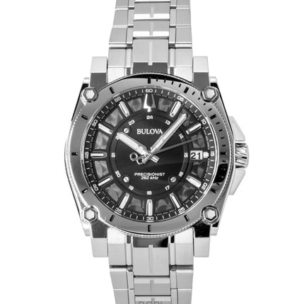 Orologio da uomo Bulova Icon Precisionist in acciaio inossidabile con quadrante nero al quarzo 96B417 100M
