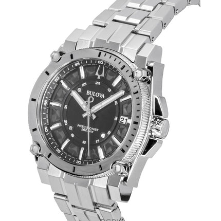 Orologio da uomo Bulova Icon Precisionist in acciaio inossidabile con quadrante nero al quarzo 96B417 100M