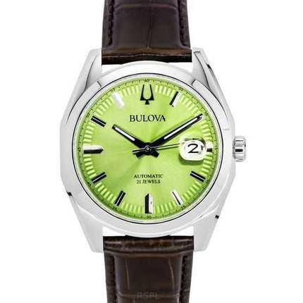 Orologio da uomo Bulova Surveyor cinturino in pelle quadrante verde automatico 96B427