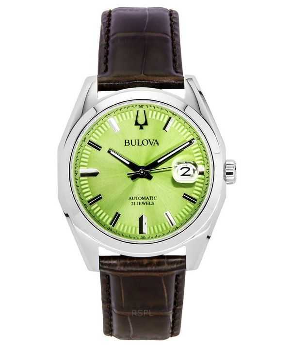 Orologio da uomo Bulova Surveyor cinturino in pelle quadrante verde automatico 96B427