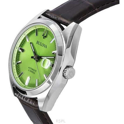 Orologio da uomo Bulova Surveyor cinturino in pelle quadrante verde automatico 96B427