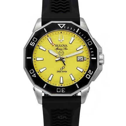 Orologio da uomo Bulova Marine Star con cinturino in silicone nero e quadrante giallo Precisionist Quartz Diver&#39;s 200M 96B43