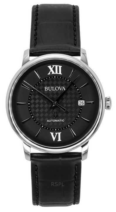 Orologio da uomo Bulova Analog Hudson con cinturino in pelle e quadrante nero automatico 96B441