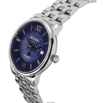 Orologio da uomo Bulova Hudson in acciaio inossidabile con quadrante blu automatico 96B447