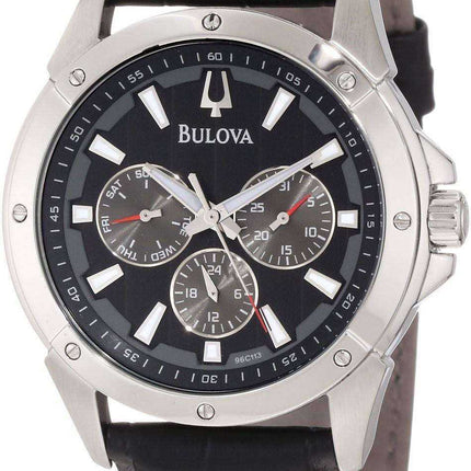 Orologio da uomo Bulova in pelle nera con cinturino 96C113