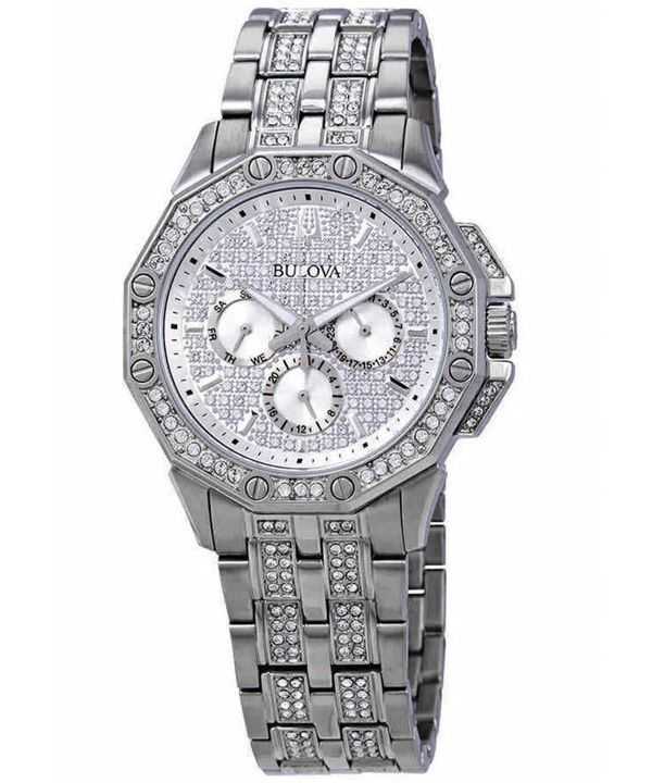 Orologio da uomo Bulova Octava Crystal Accents quadrante multifunzione argento al quarzo 96C134