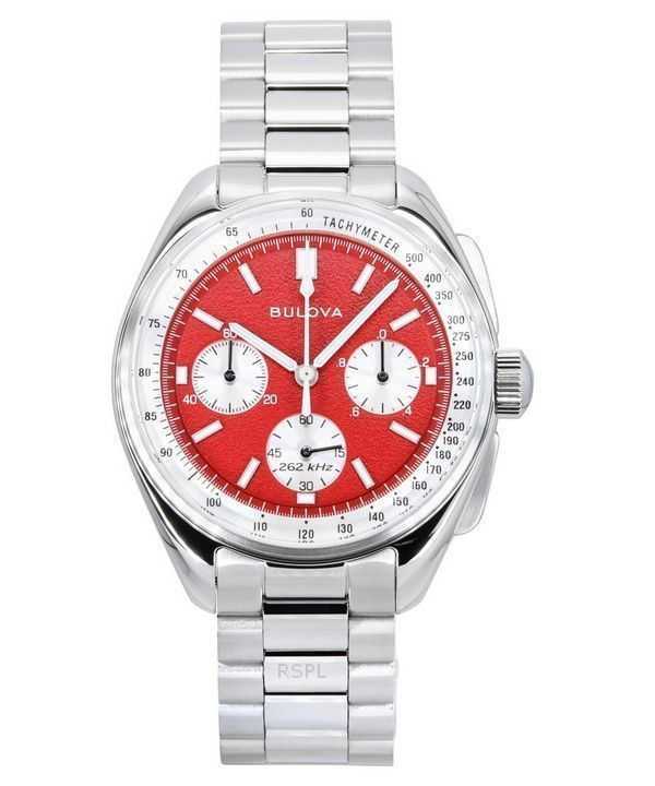Orologio da uomo Bulova Lunar Pilot Chronograph in acciaio inossidabile con quadrante rosso al quarzo 96K115