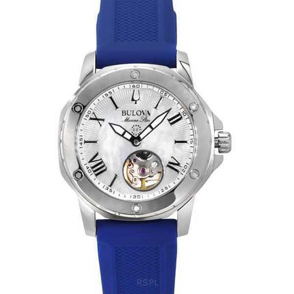 Orologio da donna Bulova Marine Star con cinturino in silicone e quadrante in madreperla, automatico, 96L324, 100 m