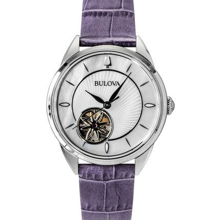 Orologio da donna Bulova Sutton con cinturino in pelle, quadrante in madreperla e cuore aperto, automatico, 96L339