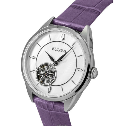 Orologio da donna Bulova Sutton con cinturino in pelle, quadrante in madreperla e cuore aperto, automatico, 96L339