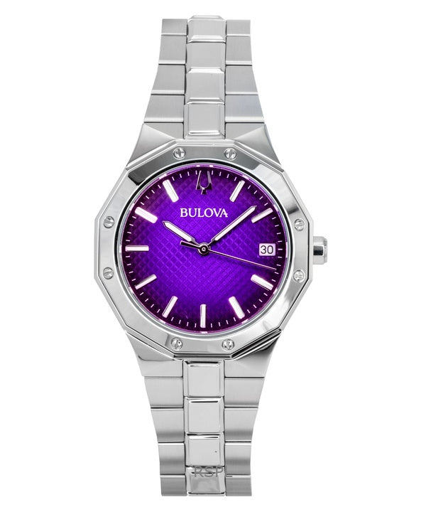 Orologio da donna Bulova Prestige in acciaio inossidabile con quadrante viola al quarzo 96M168 100M