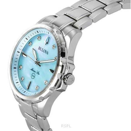 Orologio da donna Bulova Marine Star Diamond Accents in acciaio inossidabile con quadrante in madreperla blu al quarzo 96P248 10