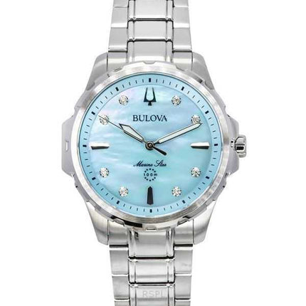 Orologio da donna Bulova Marine Star Diamond Accents in acciaio inossidabile con quadrante in madreperla blu al quarzo 96P248 10