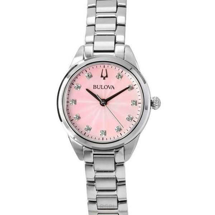Orologio da donna Bulova Sutton in acciaio inossidabile con accenti di diamanti e quadrante rosa al quarzo 96P249