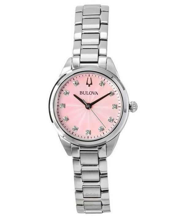 Orologio da donna Bulova Sutton in acciaio inossidabile con accenti di diamanti e quadrante rosa al quarzo 96P249
