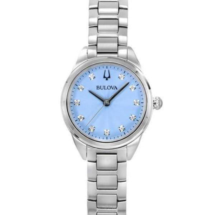 Orologio da donna Bulova Sutton Diamond Accents in acciaio inossidabile con quadrante blu chiaro al quarzo 96P250