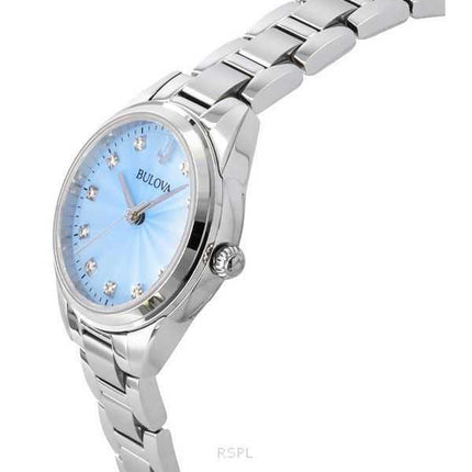 Orologio da donna Bulova Sutton Diamond Accents in acciaio inossidabile con quadrante blu chiaro al quarzo 96P250